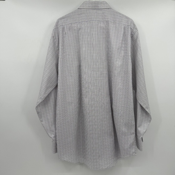 Lorenzo Uomo Dress Shirt Men 17.5 NEW White Trim Fit Check Button Up Long Sleeve - Picture 5 of 13